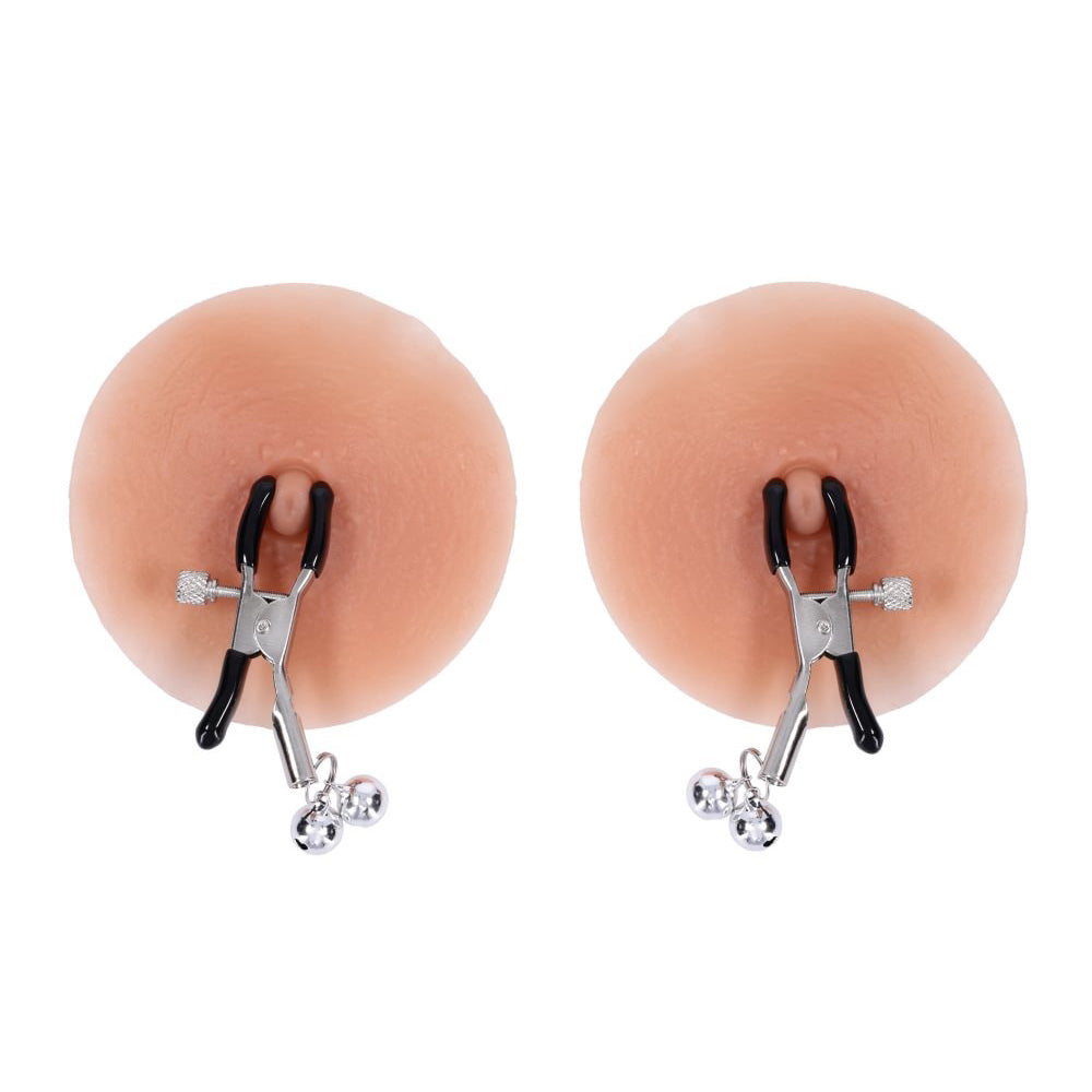 S&M Shadow Bell Nipple and Clit Jewelry - Metal Nipple Clamps and Clitoris Clamp