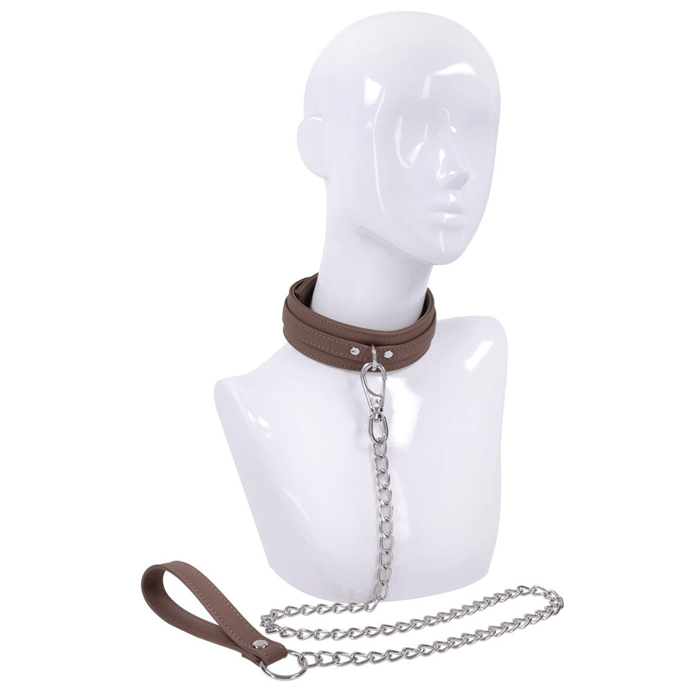SPORTSHEETS Signature Dawn Dream Collar & Leash - Tan Adjustable Restraint