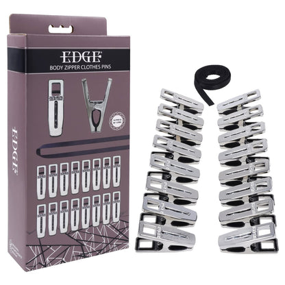 EDGE Body Zipper Clothes Pins - Chrome Chrome Pins - Set of 16